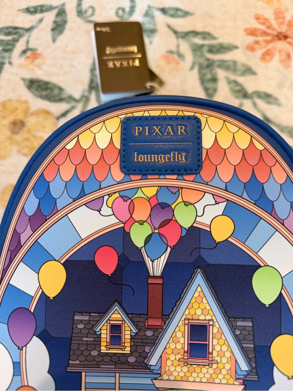 Loungefly Disney Pixar Up Stained Glass Mini Backpack balloons vibrant colorful - Picture 2 of 3